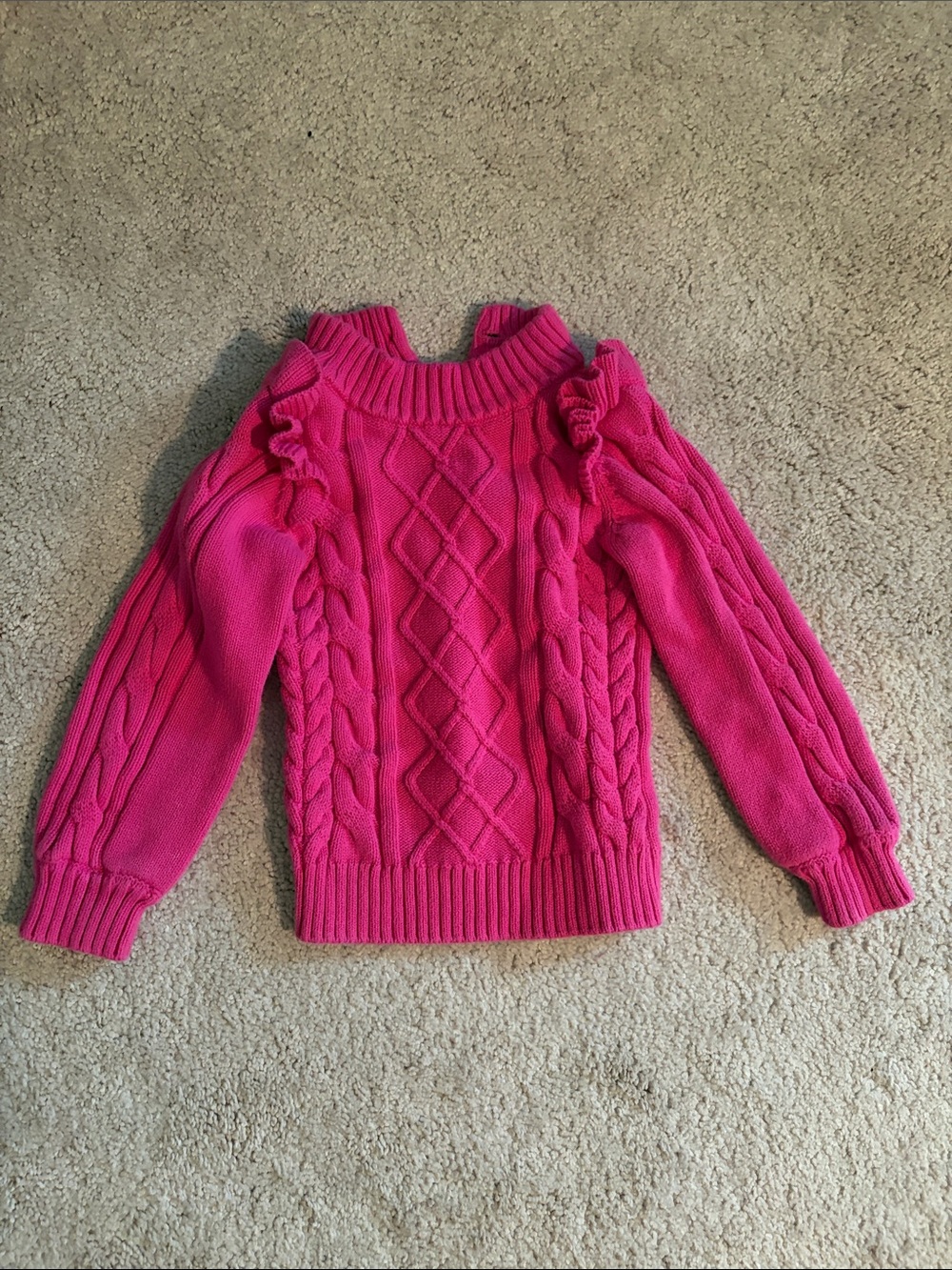 Janie and Jack Hot Pink Cable Knit Ruffle Shoulder Sweater